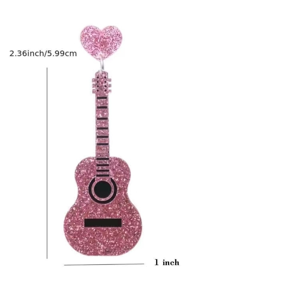 Sparkle with style: Pink guitar glitter acrylic earrings - Picture 6 of 13